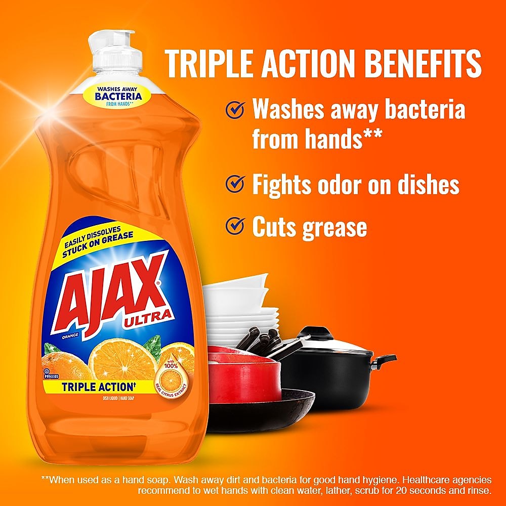 Ajax Triple Action Liquid Dish Soap, Orange, 52 oz., 6/Carton