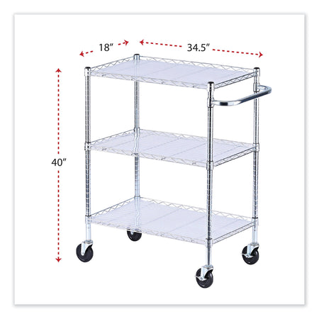 Alera® 3-Shelf Wire Cart with Liners, 34.5w x 18d x 40h, Silver, 600-lb Capacity