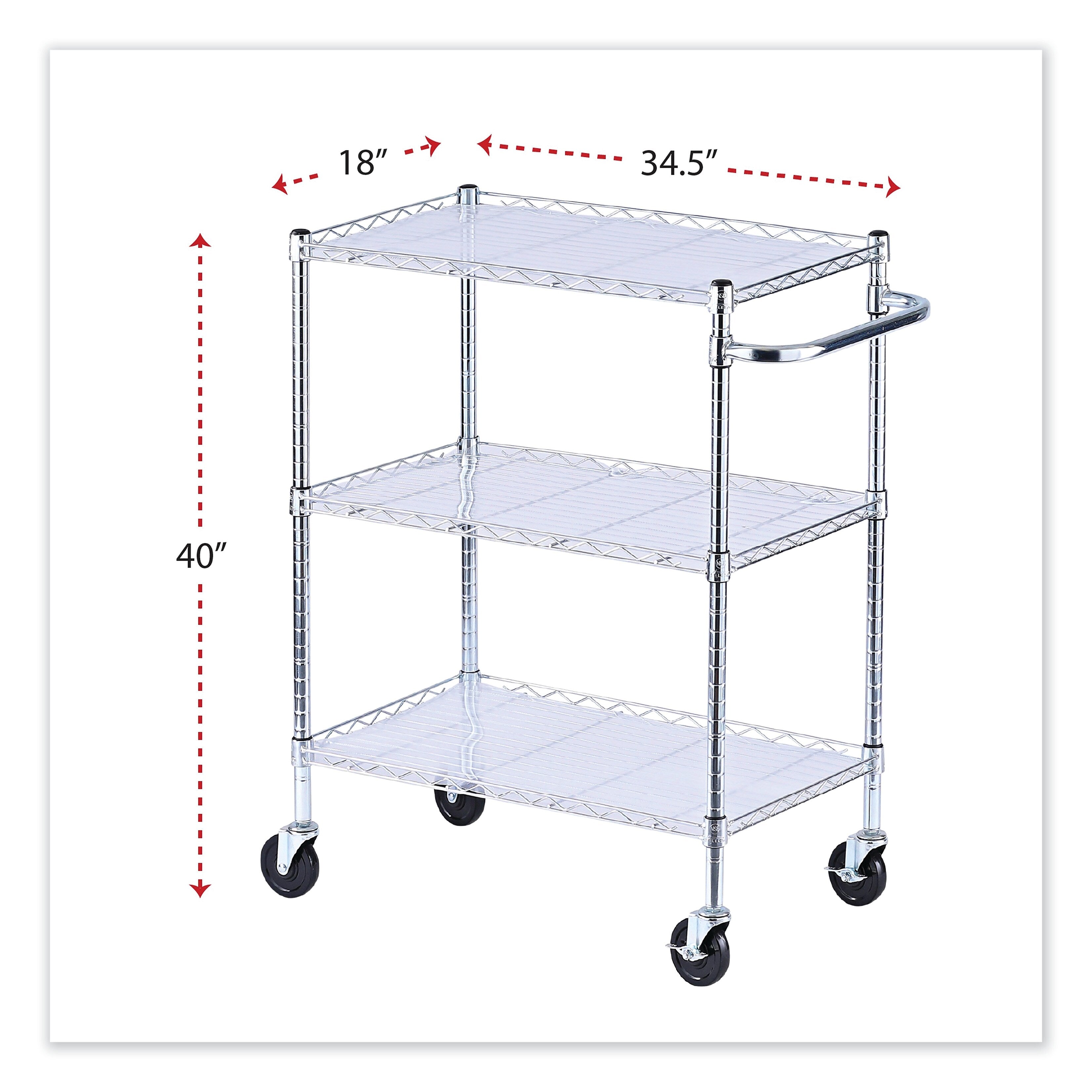 Alera® 3-Shelf Wire Cart with Liners, 34.5w x 18d x 40h, Silver, 600-lb Capacity