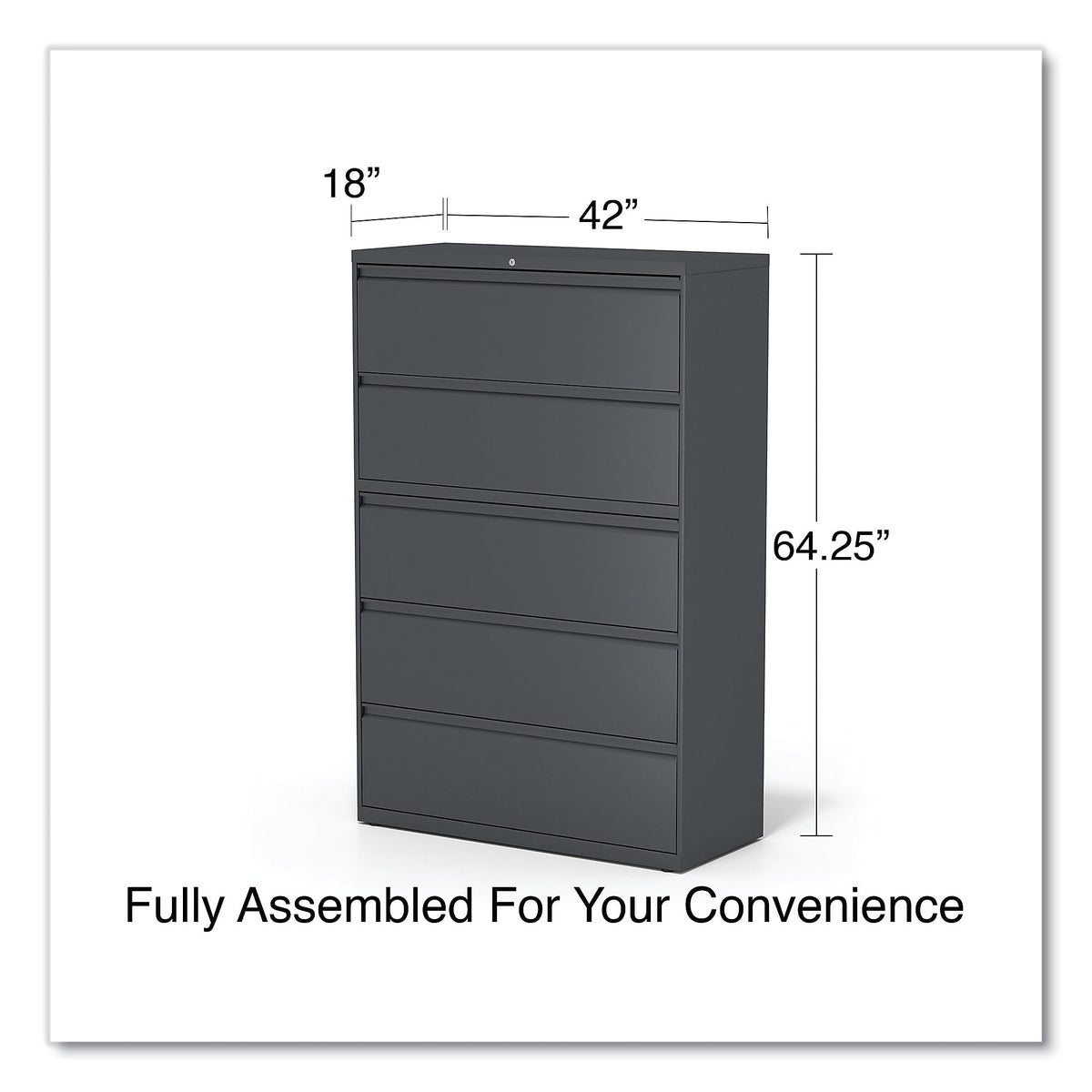 Alera 5-Drawer Lateral File Cabinet, Letter/Legal Size, Lockable, 67.63"H x 42"W x 18.63"D, Charcoal