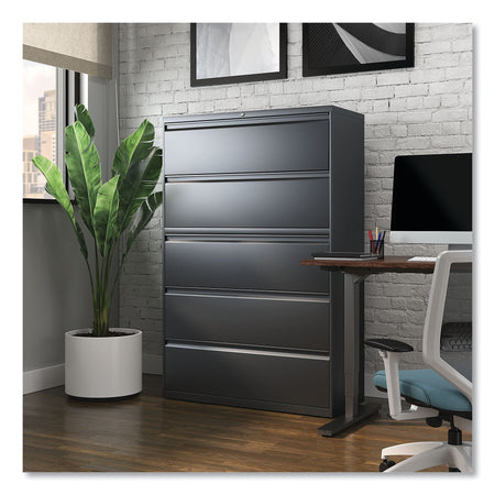 Alera 5-Drawer Lateral File Cabinet, Letter/Legal Size, Lockable, 67.63"H x 42"W x 18.63"D, Charcoal