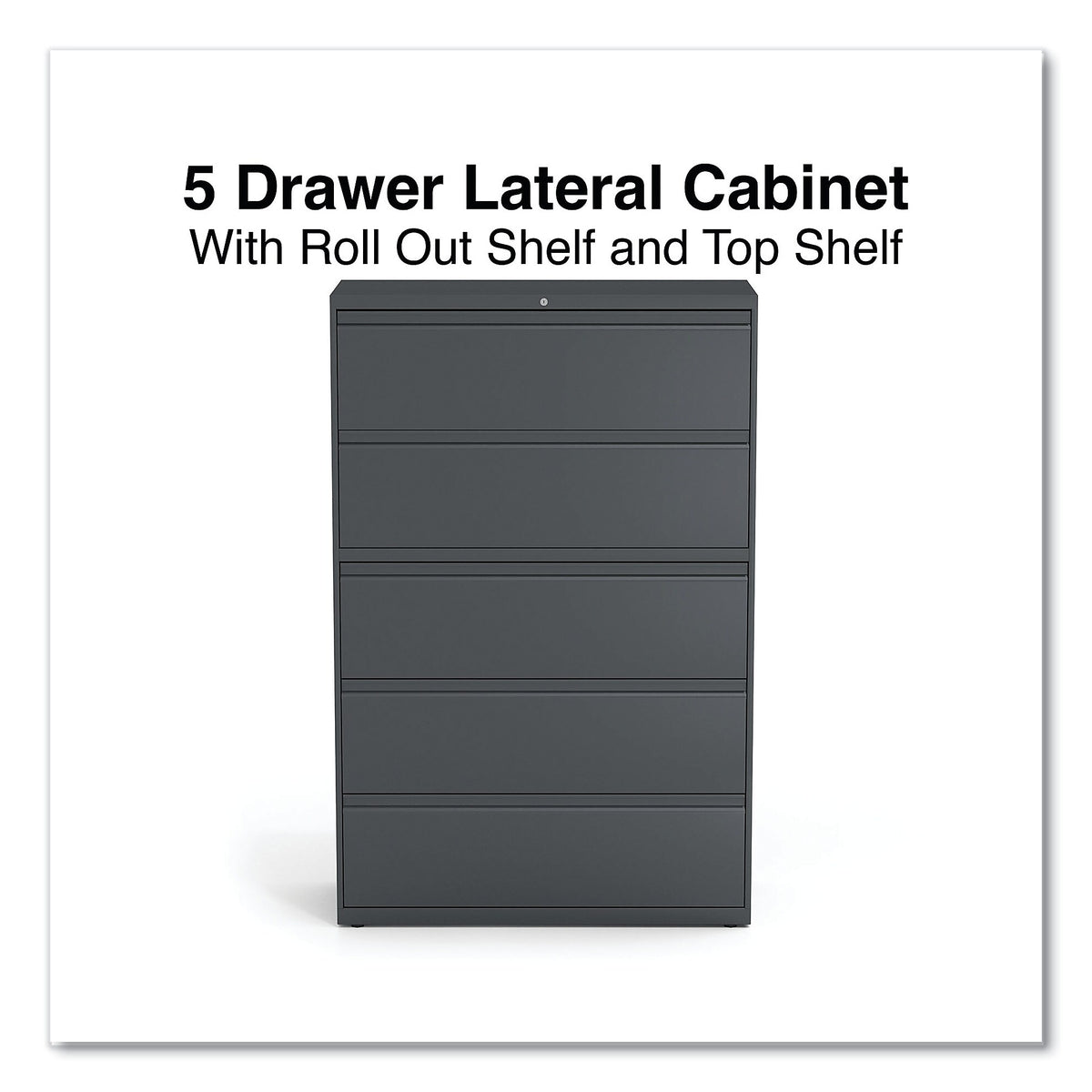 Alera 5-Drawer Lateral File Cabinet, Letter/Legal Size, Lockable, 67.63"H x 42"W x 18.63"D, Charcoal