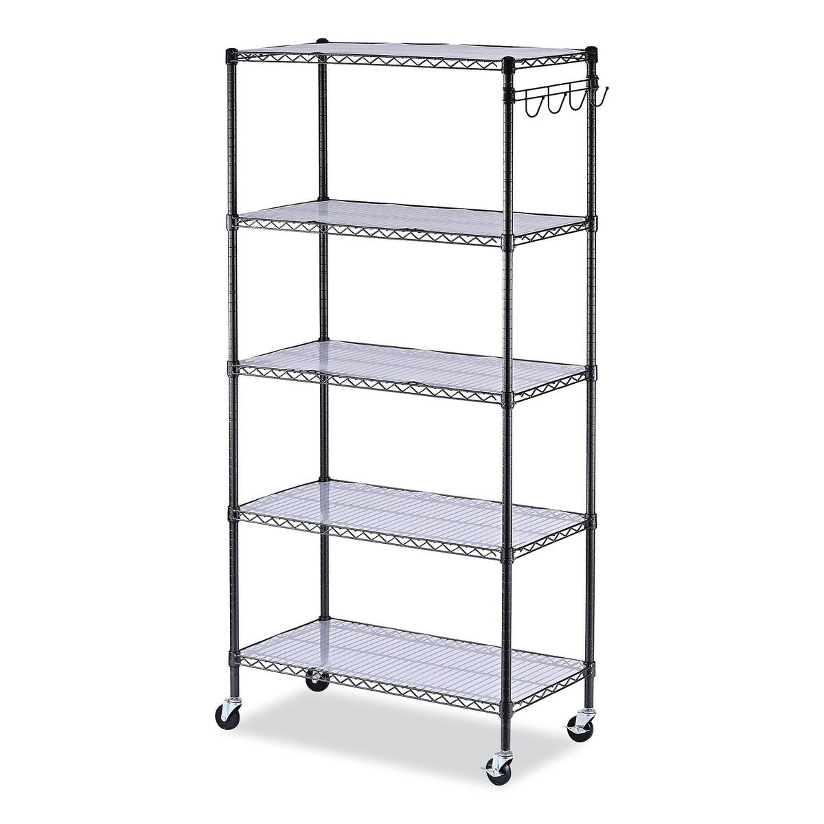 Alera® 5-Shelf Wire Shelving Kit with Casters and Shelf Liners, 36w x 18d x 72h, Black Anthracite