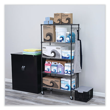 Alera® 5-Shelf Wire Shelving Kit with Casters and Shelf Liners, 36w x 18d x 72h, Black Anthracite