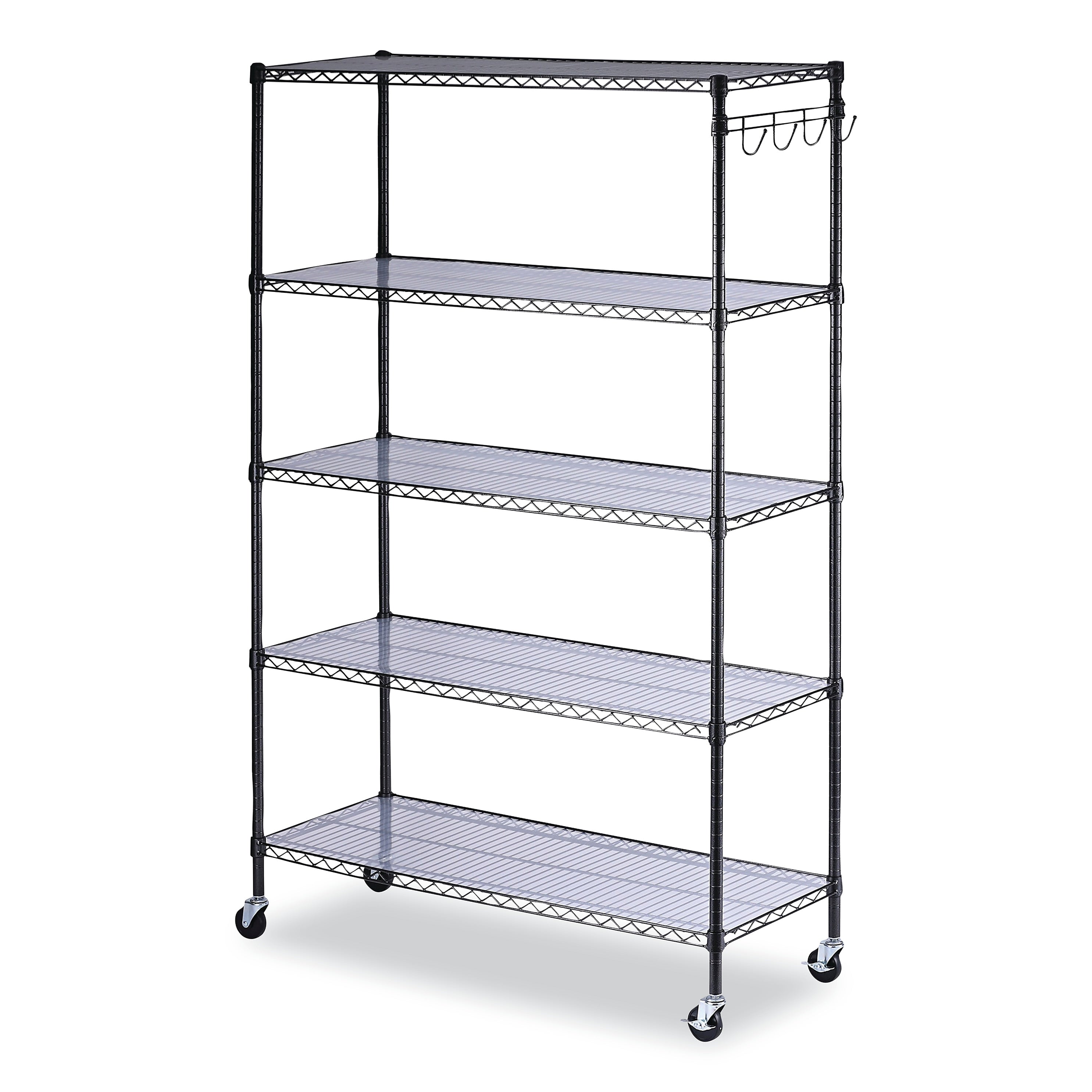 Alera® 5-Shelf Wire Shelving Kit with Casters and Shelf Liners, 48w x 18d x 72h, Black Anthracite