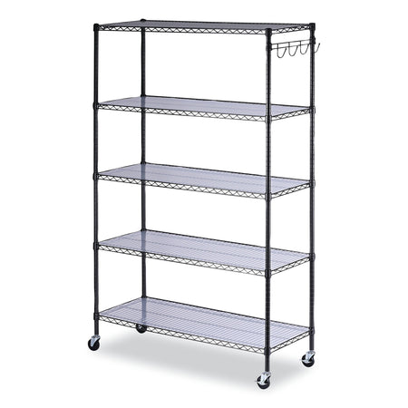 Alera® 5-Shelf Wire Shelving Kit with Casters and Shelf Liners, 48w x 18d x 72h, Black Anthracite