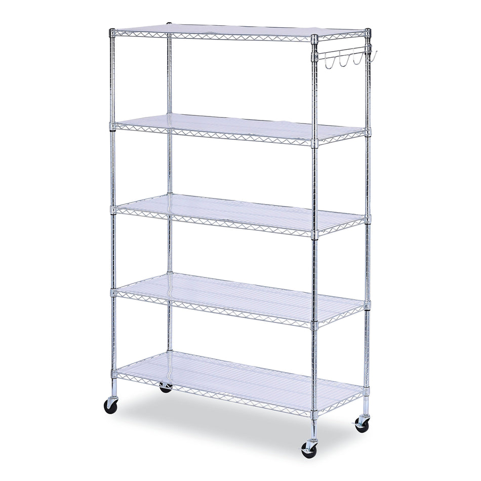 Alera® 5-Shelf Wire Shelving Kit with Casters and Shelf Liners, 48w x 18d x 72h, Silver