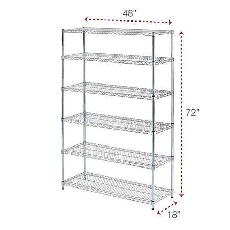 Alera 6-Shelf Commercial Wire Shelving Kit, 72"H x 48"W x 18"D, Silver