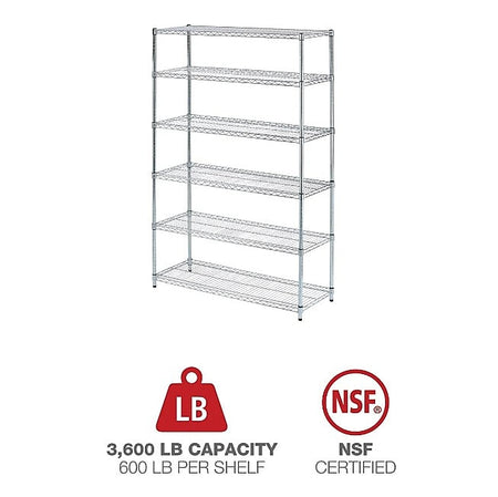 Alera 6-Shelf Commercial Wire Shelving Kit, 72"H x 48"W x 18"D, Silver