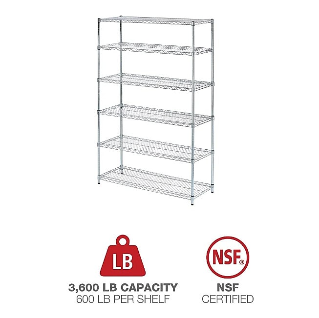 Alera 6-Shelf Commercial Wire Shelving Kit, 72"H x 48"W x 18"D, Silver