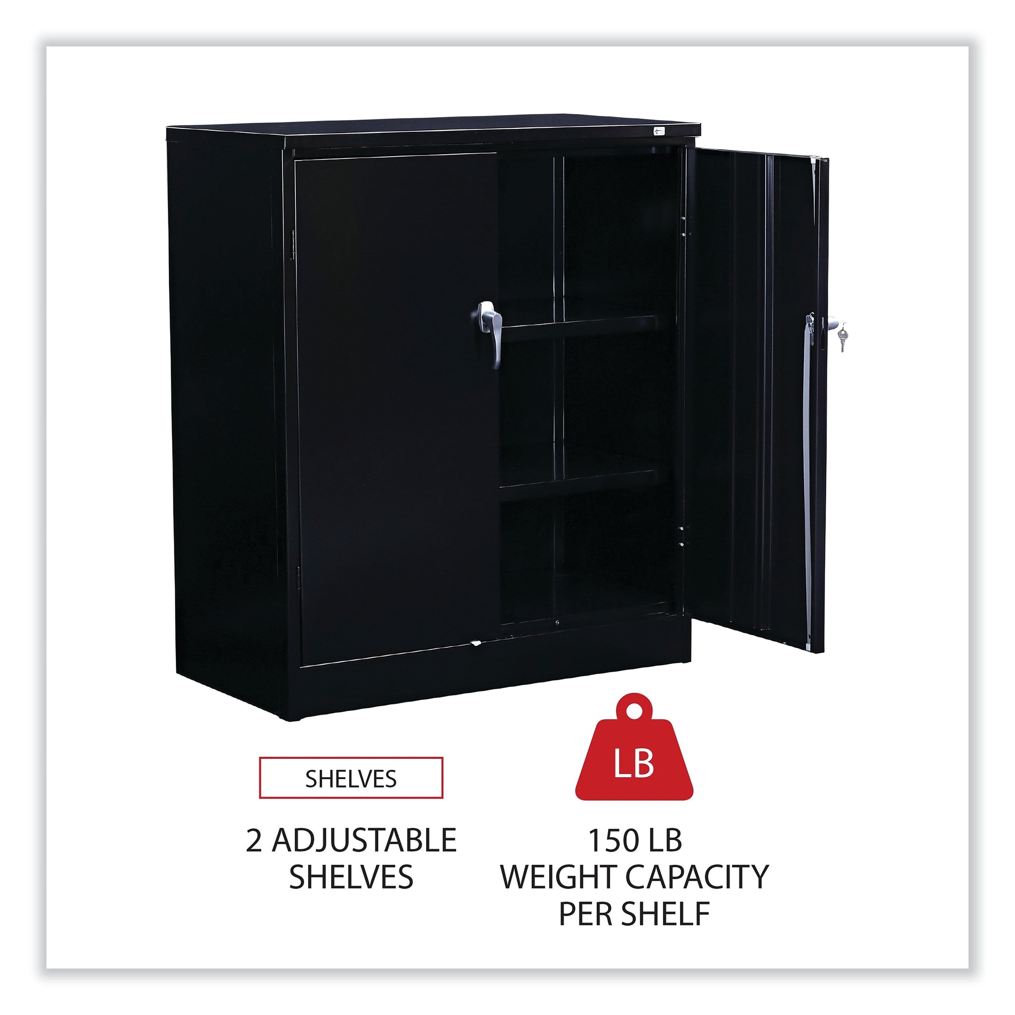 Alera Assembled Welded Storage Cabinet, 2-Shelf, Black, 42