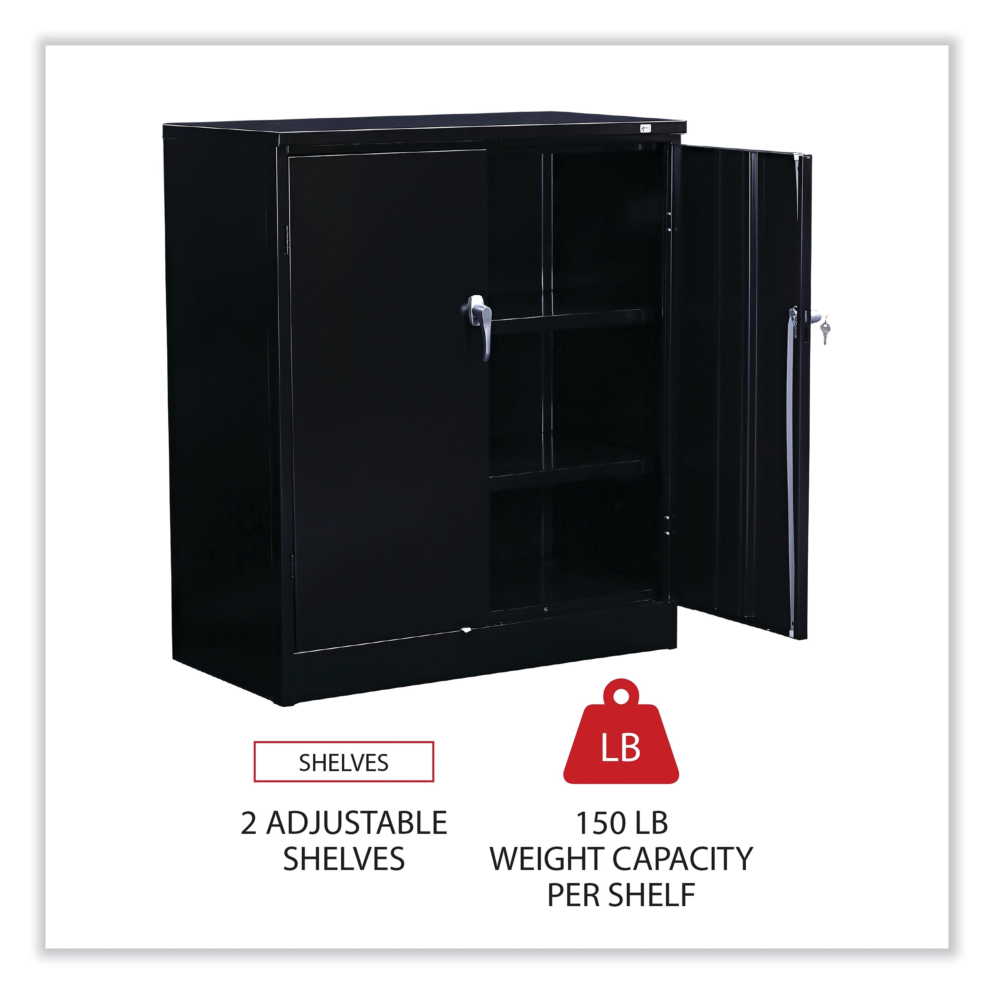 Alera Assembled Welded Storage Cabinet, 2-Shelf, Black, 42"H x 36"W x 18"D