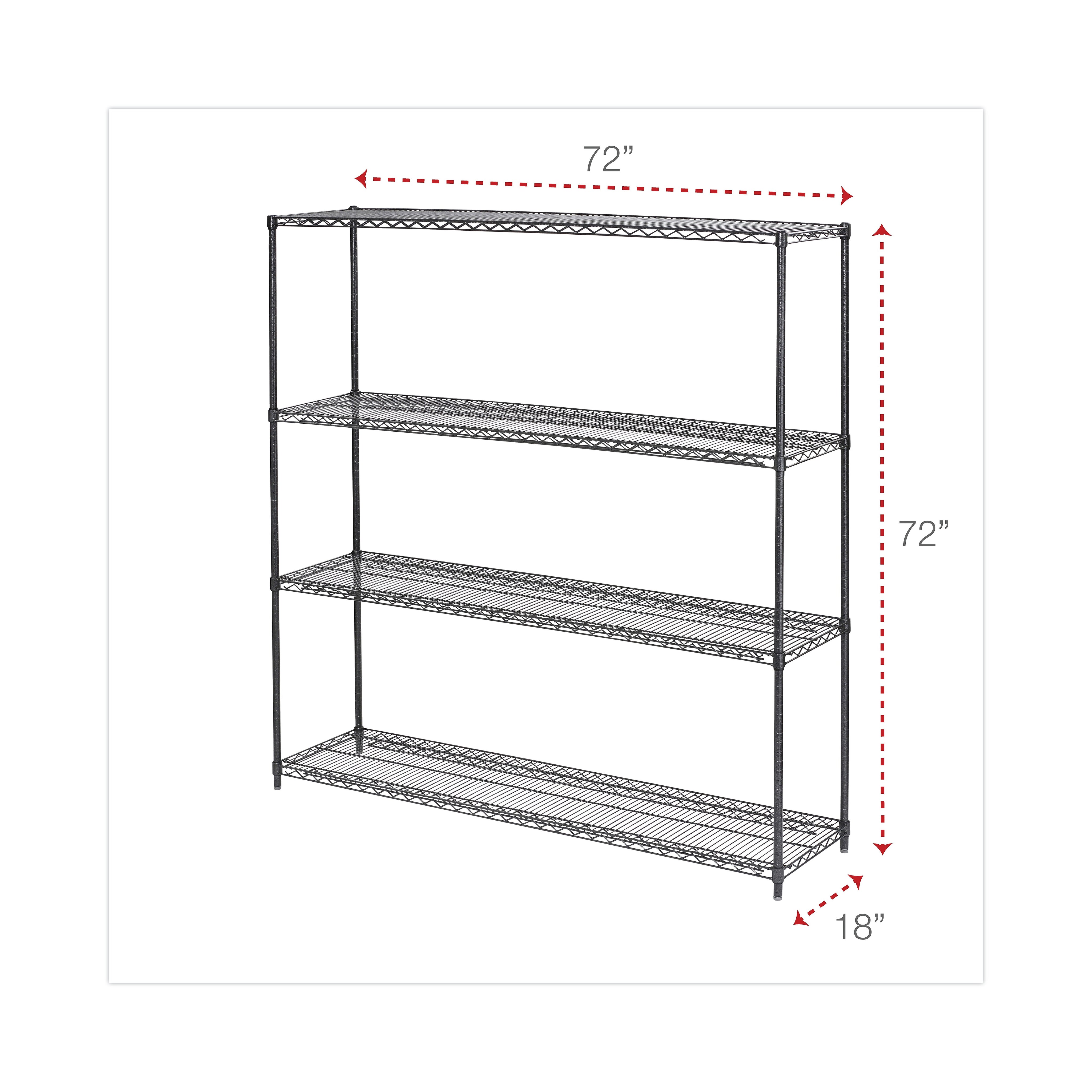 Alera® BA Plus Wire Shelving Kit, 4 Shelves, 72" x 18" x 72", Black Anthracite Plus