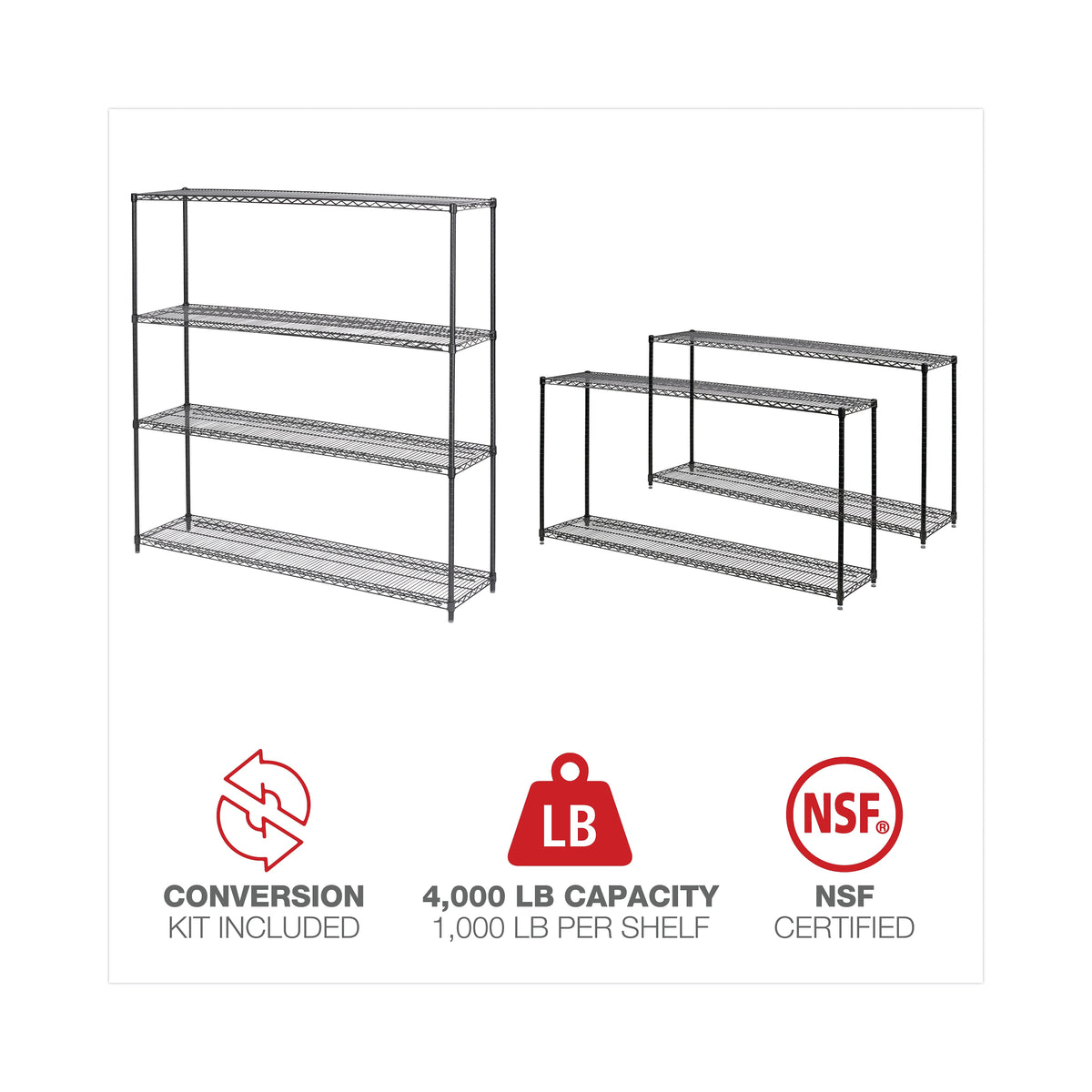 Alera® BA Plus Wire Shelving Kit, 4 Shelves, 72" x 18" x 72", Black Anthracite Plus