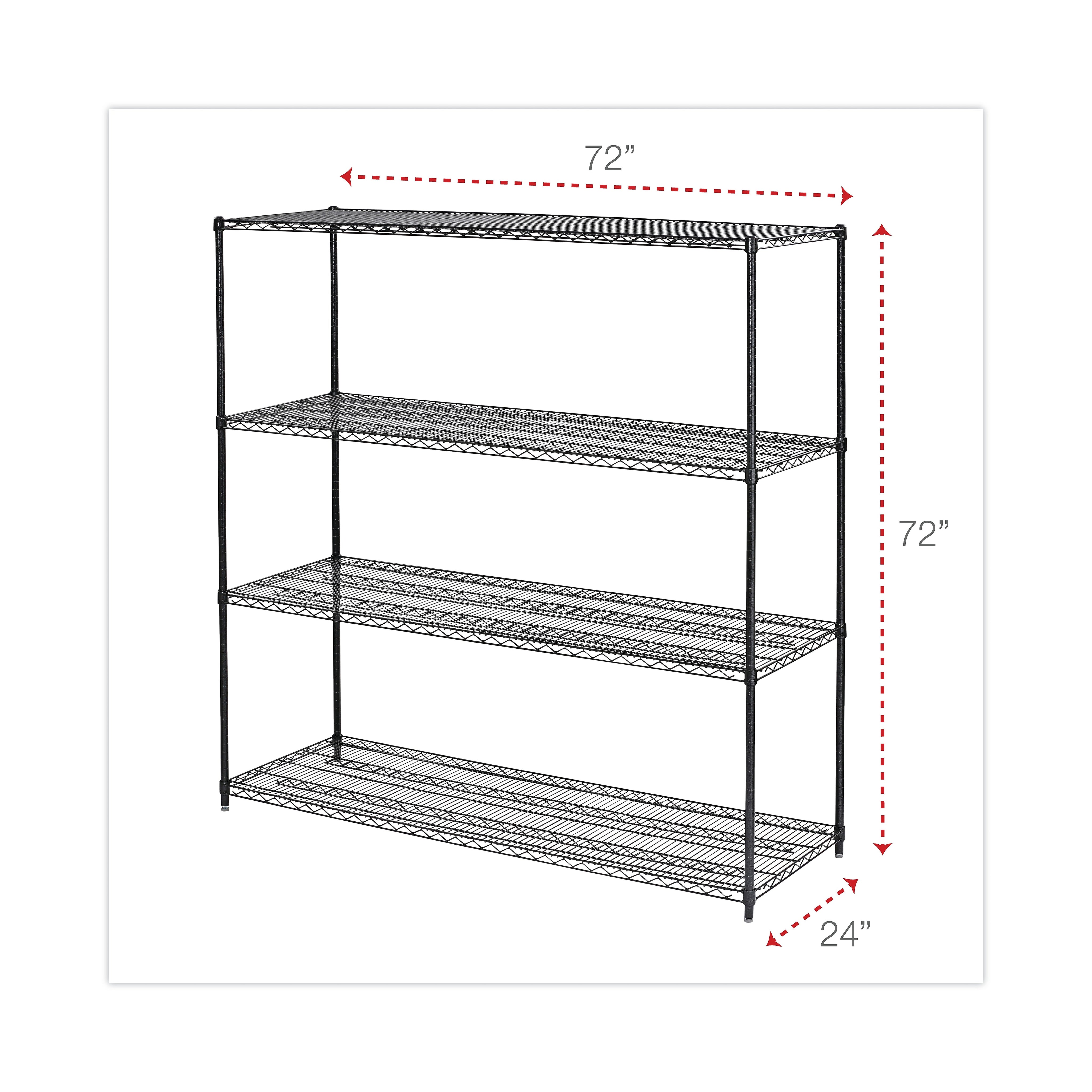 Alera® BA Plus Wire Shelving Kit, 4 Shelves, 72" x 24" x 72", Black Anthracite Plus