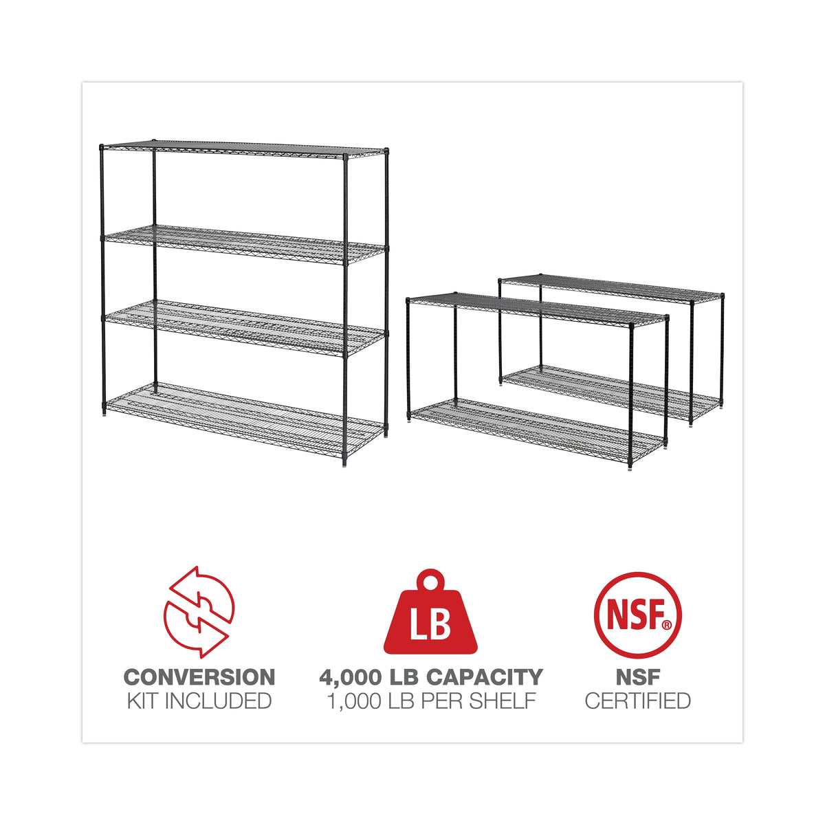 Alera® BA Plus Wire Shelving Kit, 4 Shelves, 72" x 24" x 72", Black Anthracite Plus