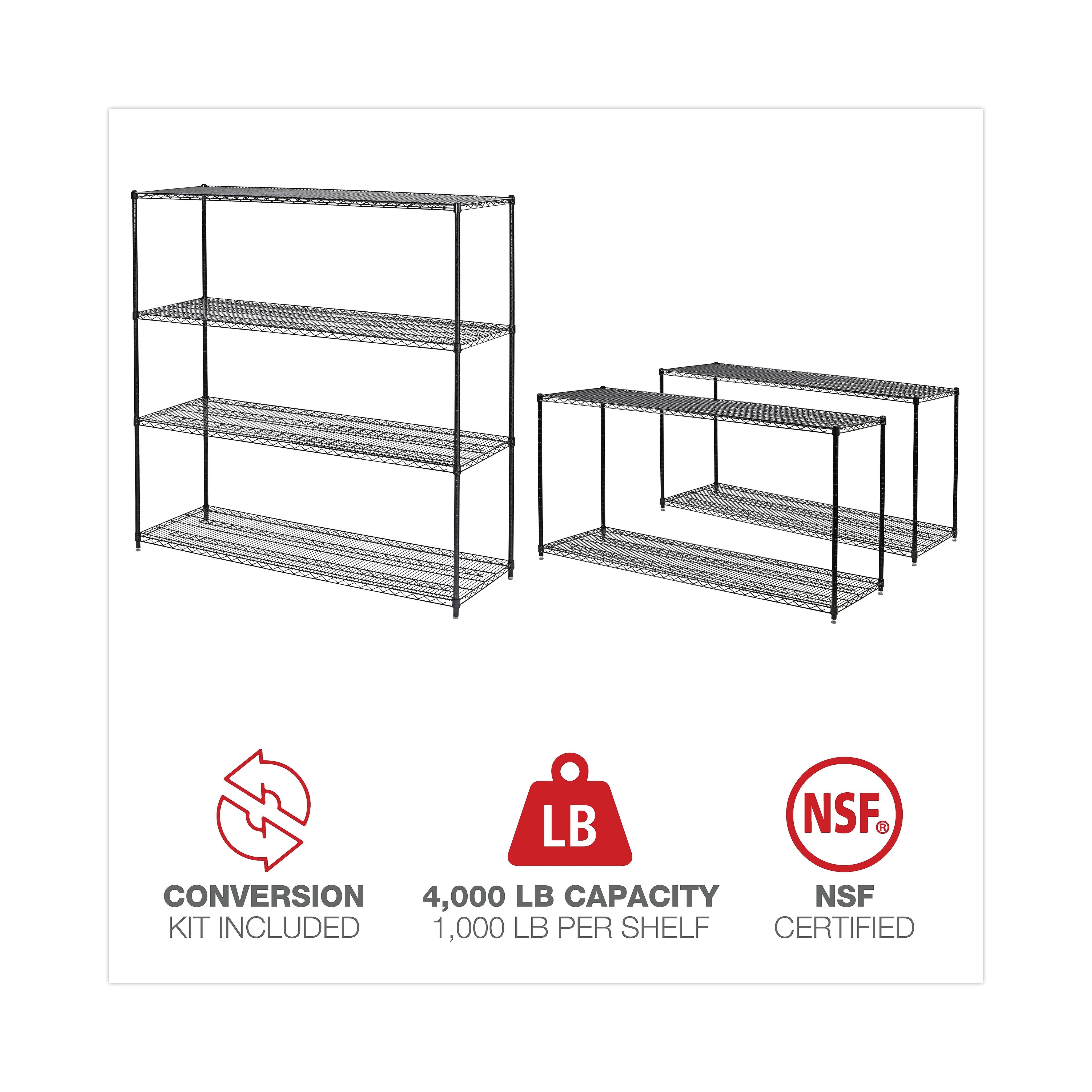 Alera® BA Plus Wire Shelving Kit, 4 Shelves, 72" x 24" x 72", Black Anthracite Plus