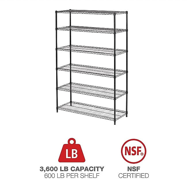 Alera Commercial Wire Shelving, Six-Shelf, 48w X 18d X 72h, Black Anthracite