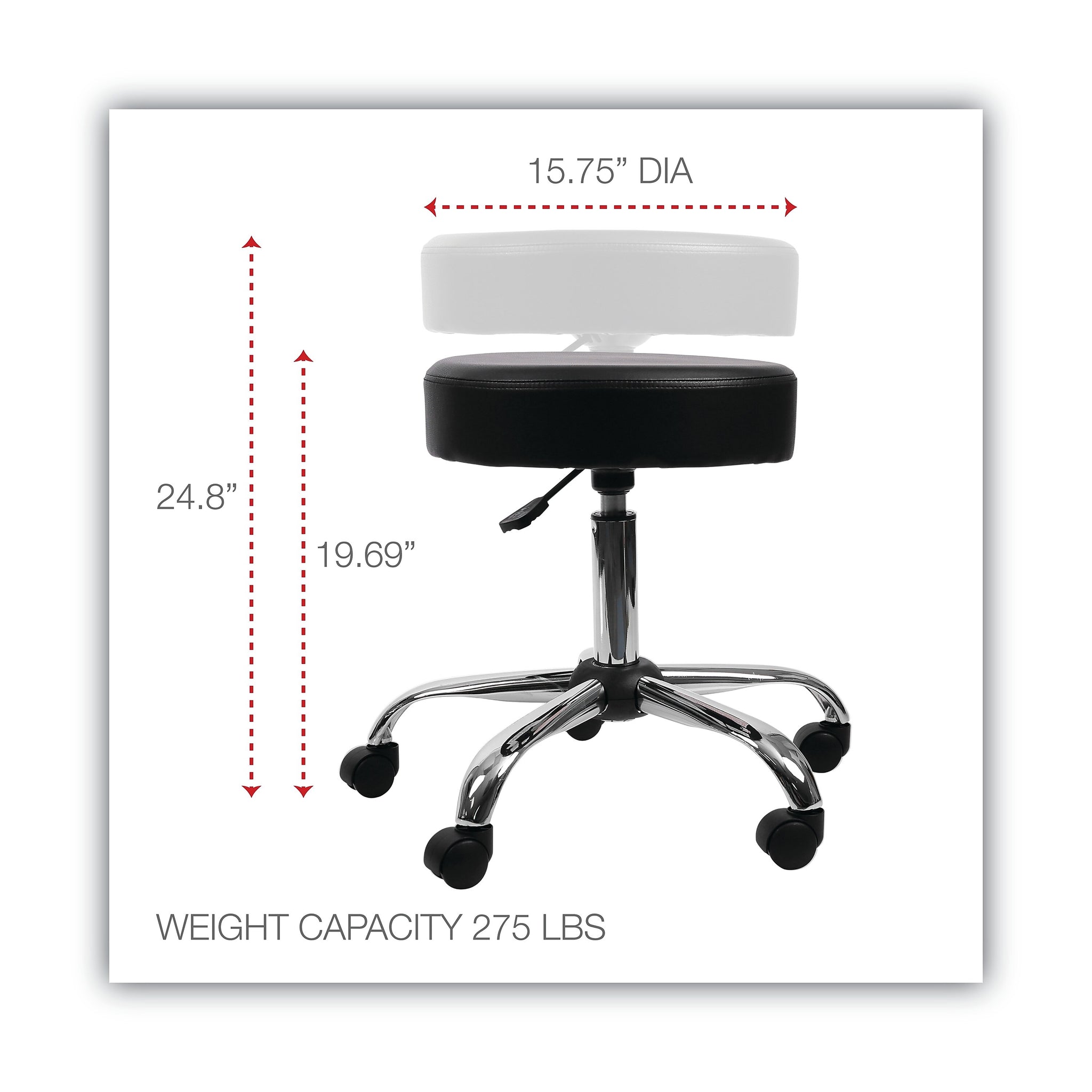 Alera Height Adjustable Lab Stool, Backless, Up to 275 lb, Black Seat, Chrome Base