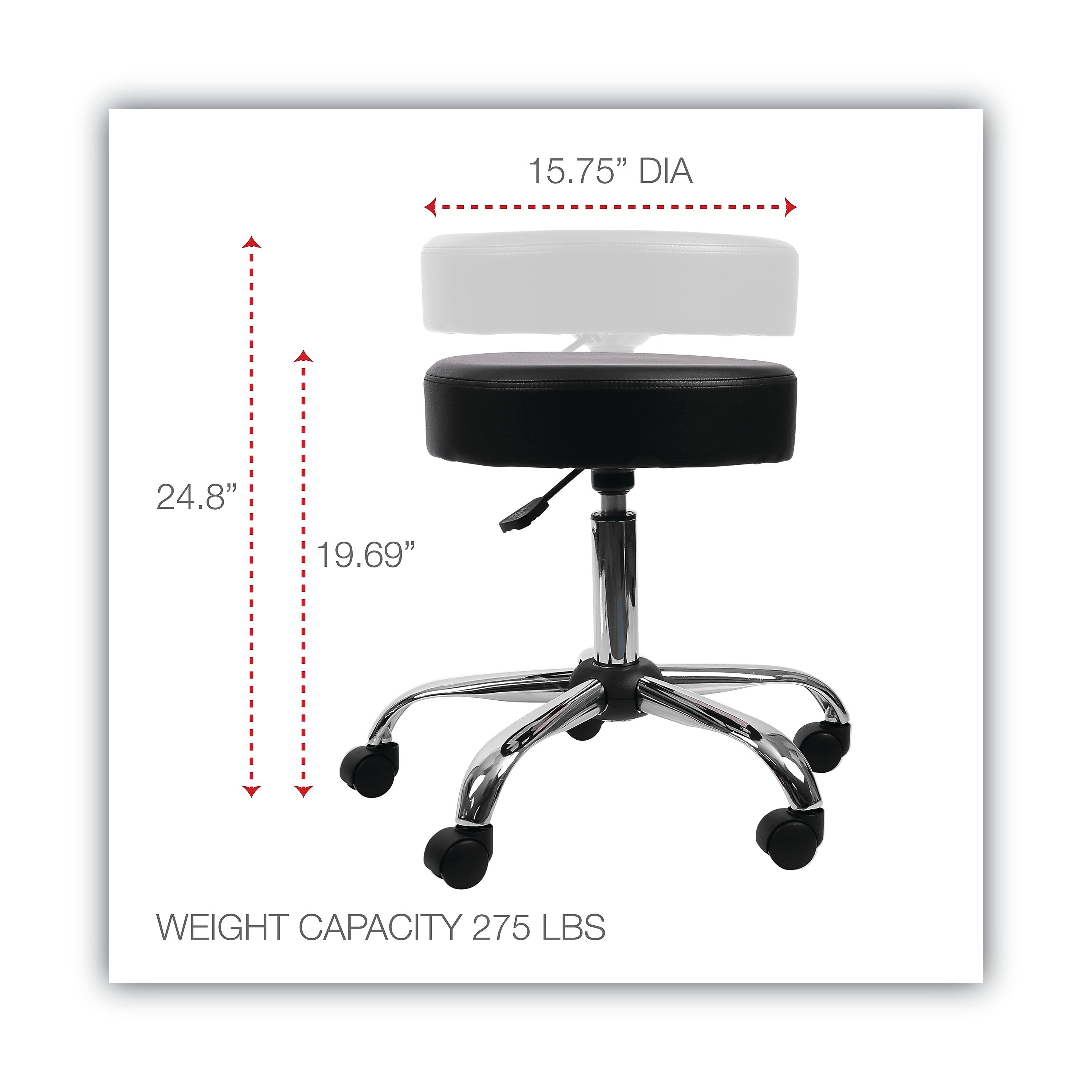 Alera Height Adjustable Lab Stool, Backless, Up to 275 lb, Black Seat, Chrome Base