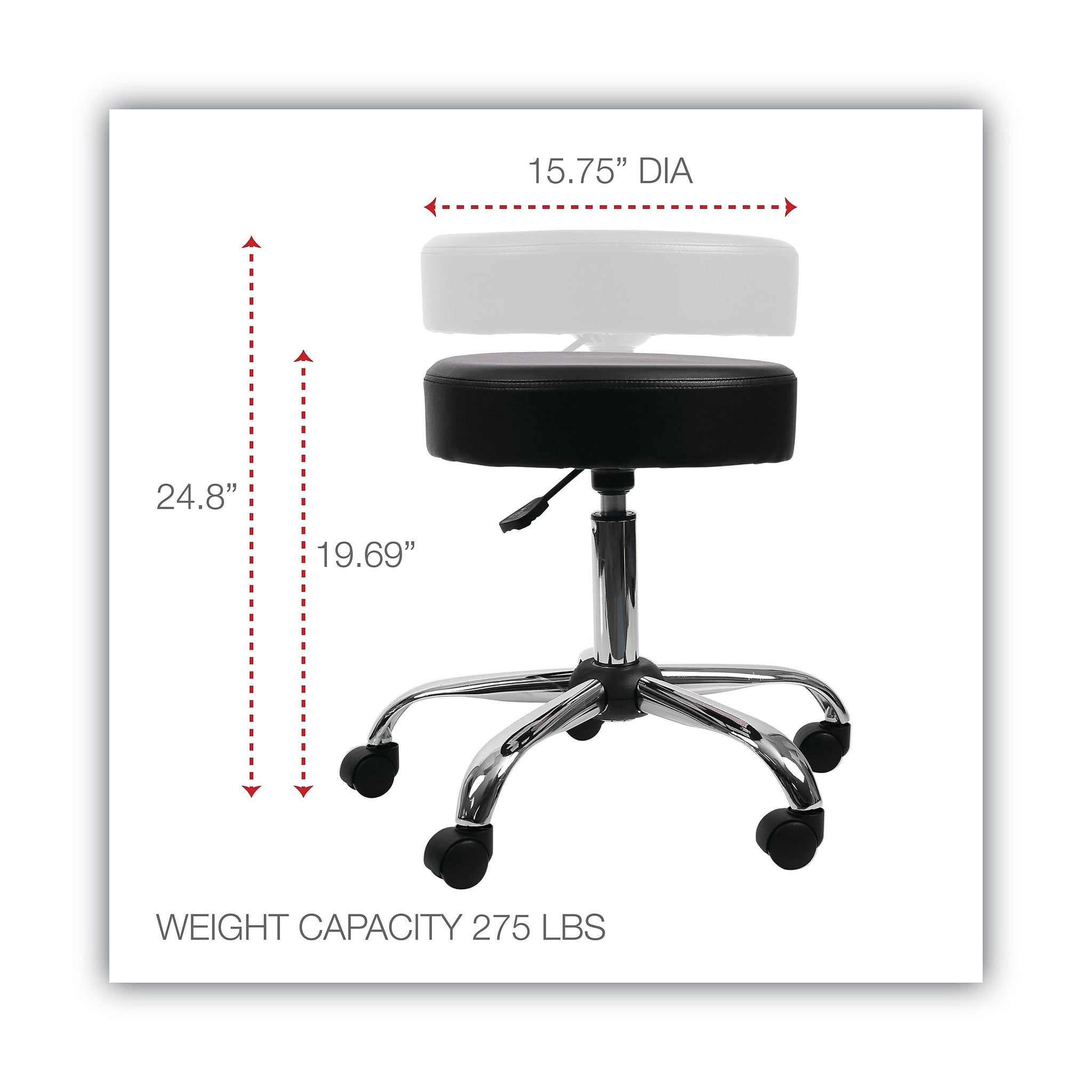 Alera Height Adjustable Lab Stool, Backless, Up to 275 lb, Black Seat, Chrome Base