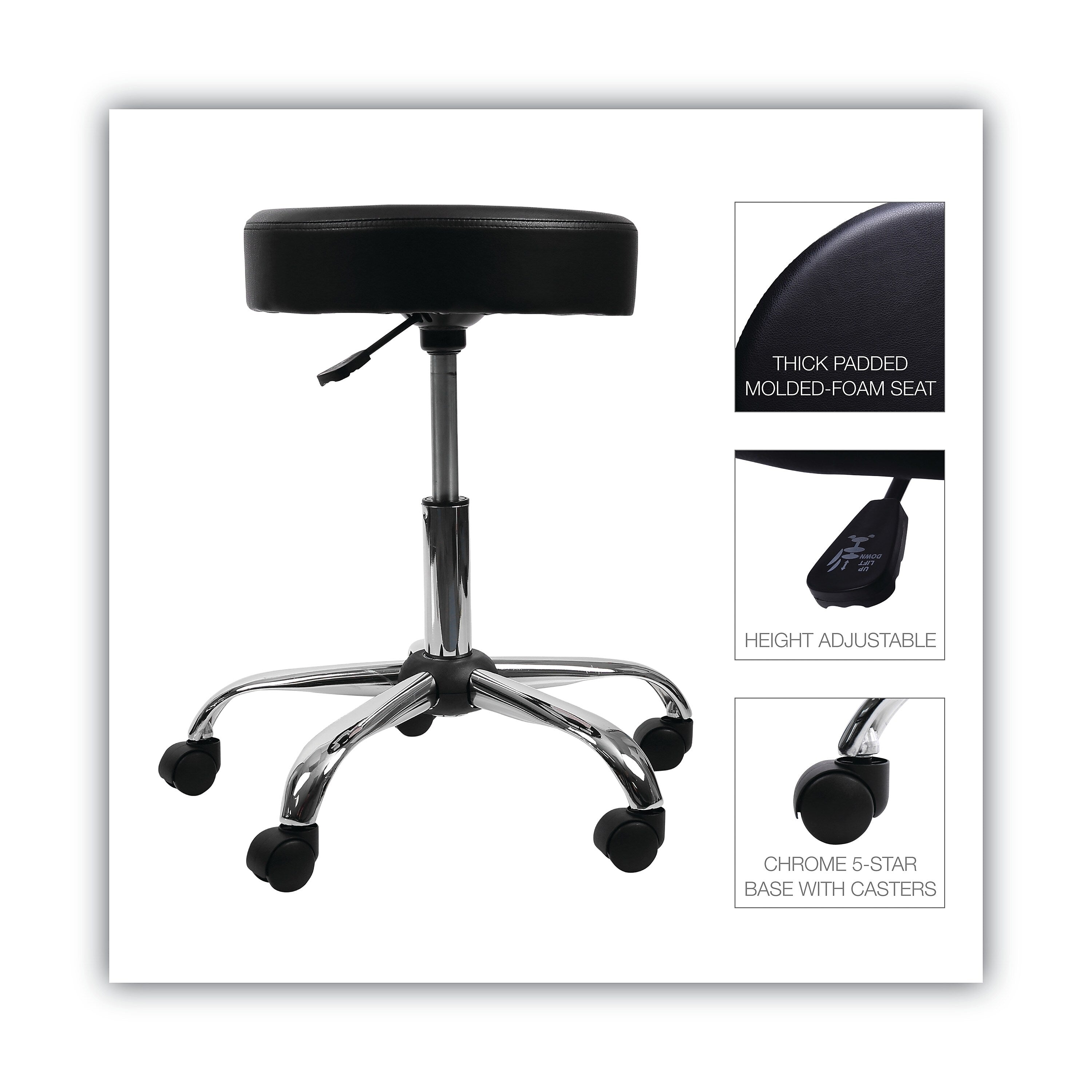 Alera Height Adjustable Lab Stool, Backless, Up to 275 lb, Black Seat, Chrome Base