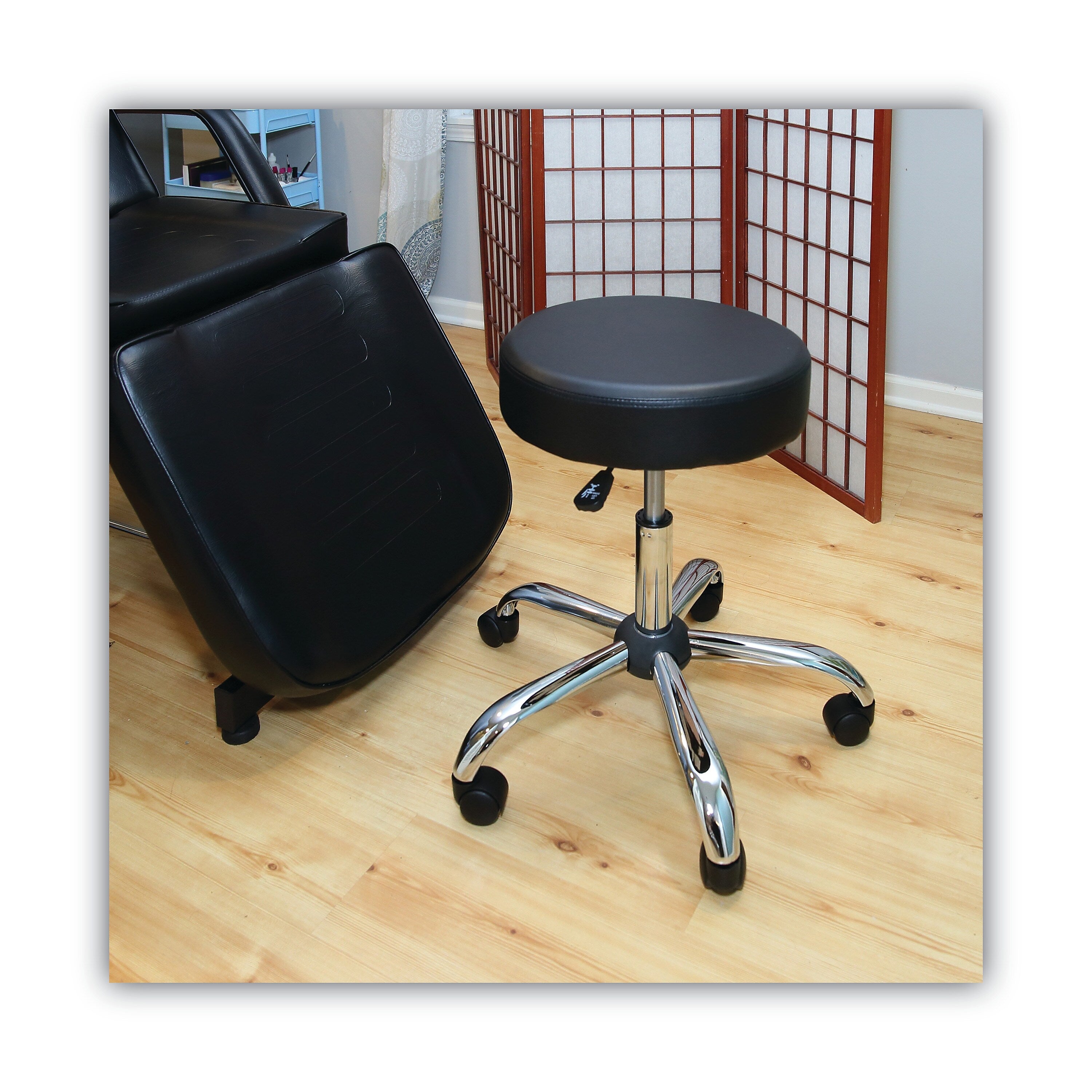 Alera Height Adjustable Lab Stool, Backless, Up to 275 lb, Black Seat, Chrome Base