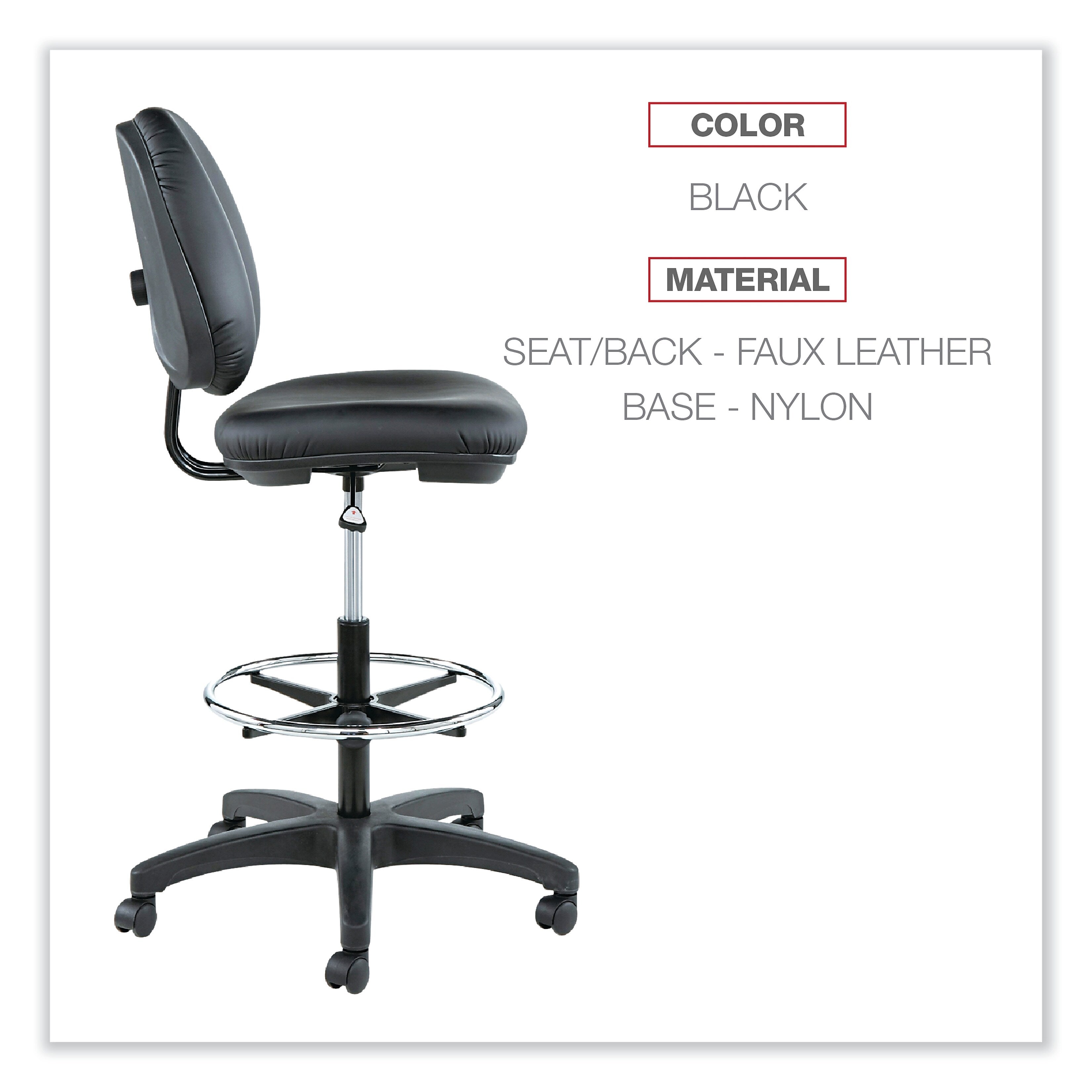 Alera Interval Series Swivel Task Stool, PVC-Free Faux Leather, Black