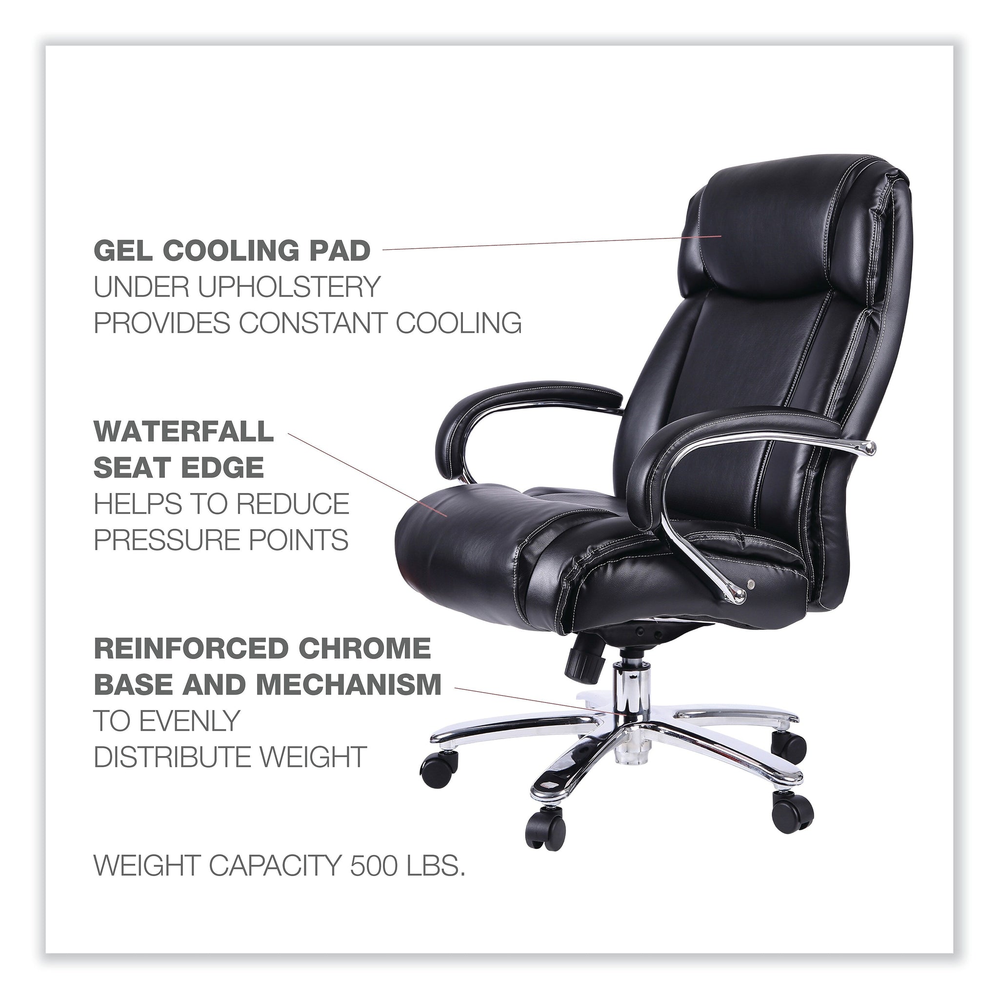 Alera®, Maxxis Series Big and Tall Leather Chair, Black/Chrome