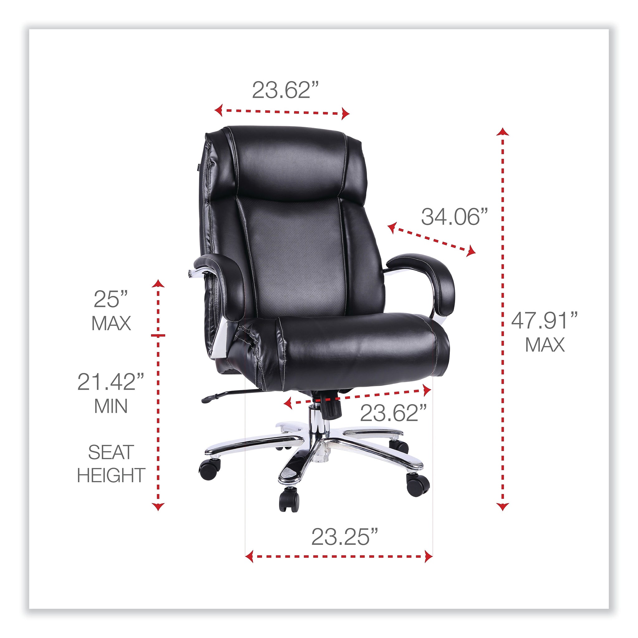 Alera®, Maxxis Series Big and Tall Leather Chair, Black/Chrome