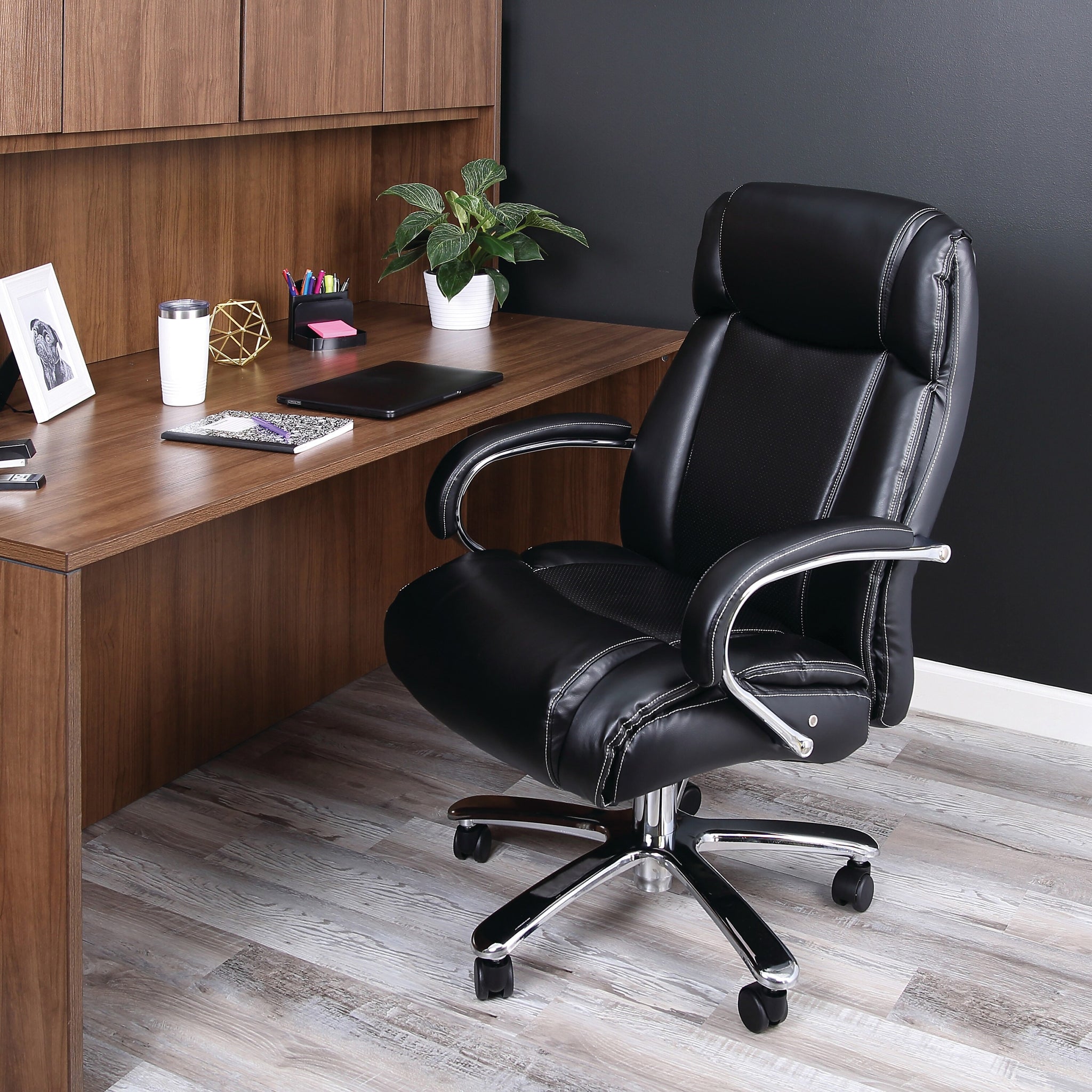 Alera®, Maxxis Series Big and Tall Leather Chair, Black/Chrome