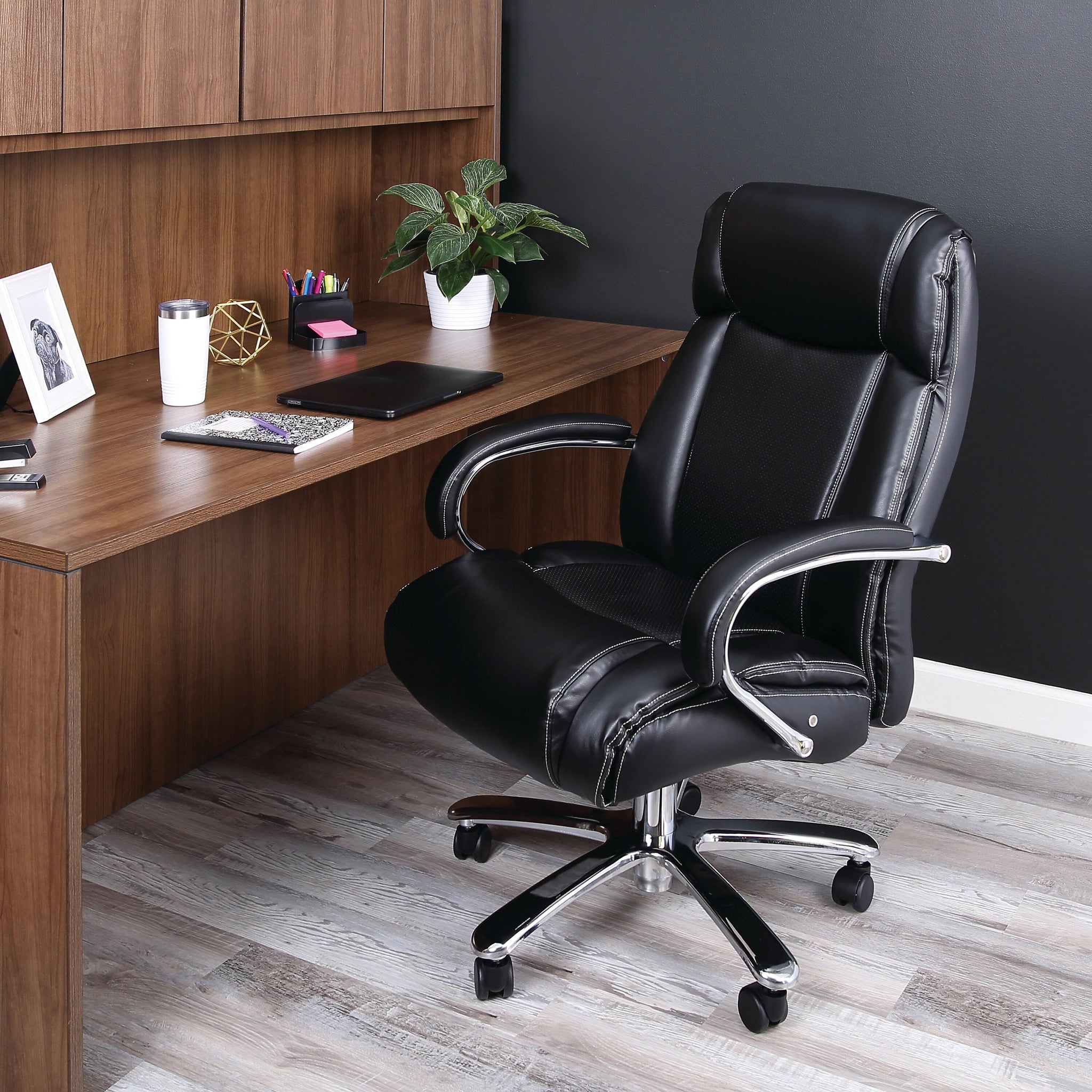 Alera®, Maxxis Series Big and Tall Leather Chair, Black/Chrome
