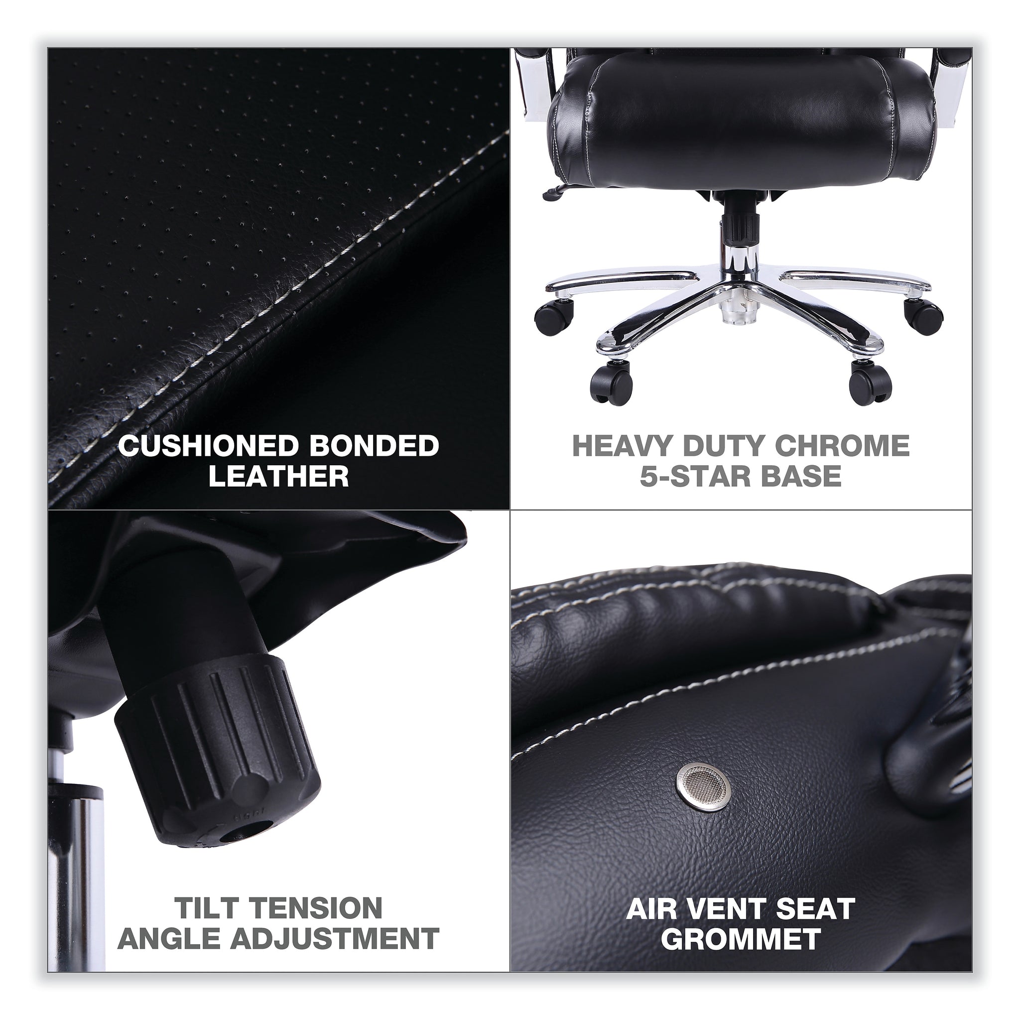 Alera®, Maxxis Series Big and Tall Leather Chair, Black/Chrome