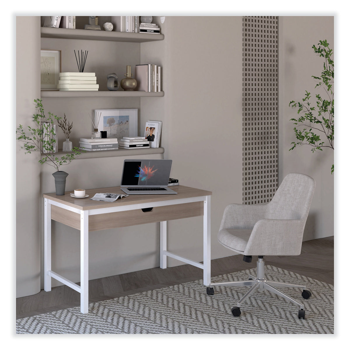 Alera Modern Writing Desk, 47.24" x 23.62" x 29.92", Beigewood/White