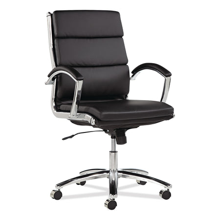 Alera Neratoli Mid-Back Swivel/Tilt Chair, Black Soft-Touch Leather, Chrome Frame