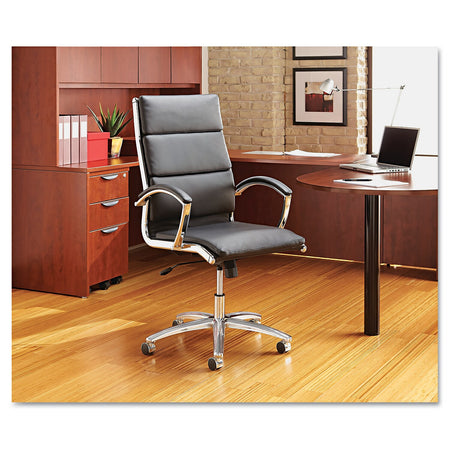 Alera Neratoli Mid-Back Swivel/Tilt Chair, Black Soft-Touch Leather, Chrome Frame