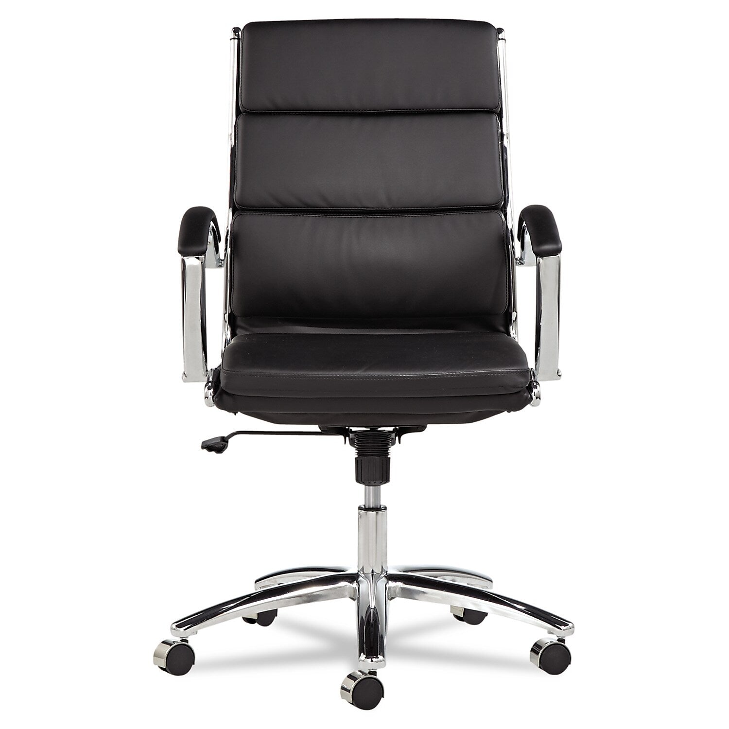 Alera Neratoli Mid-Back Swivel/Tilt Chair, Black Soft-Touch Leather, Chrome Frame