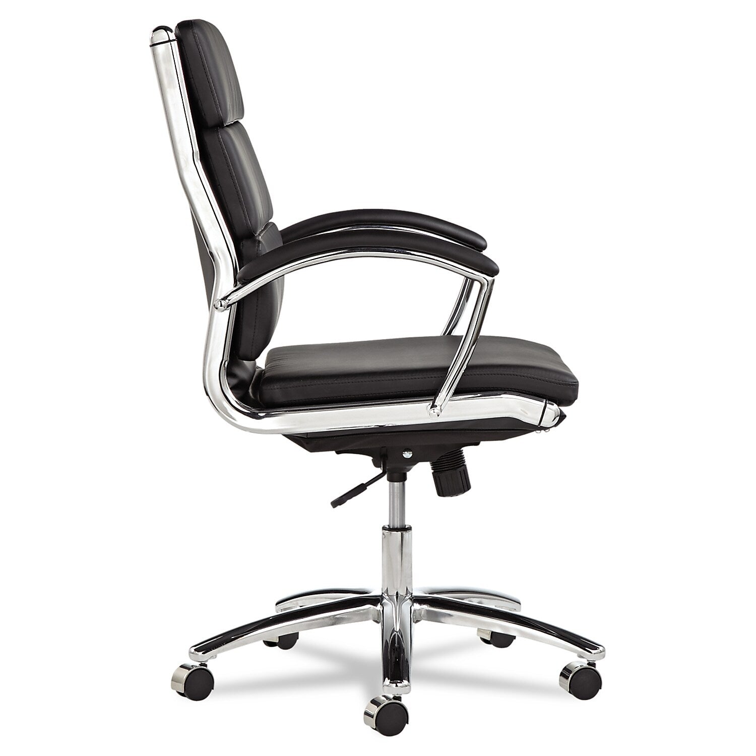 Alera Neratoli Mid-Back Swivel/Tilt Chair, Black Soft-Touch Leather, Chrome Frame