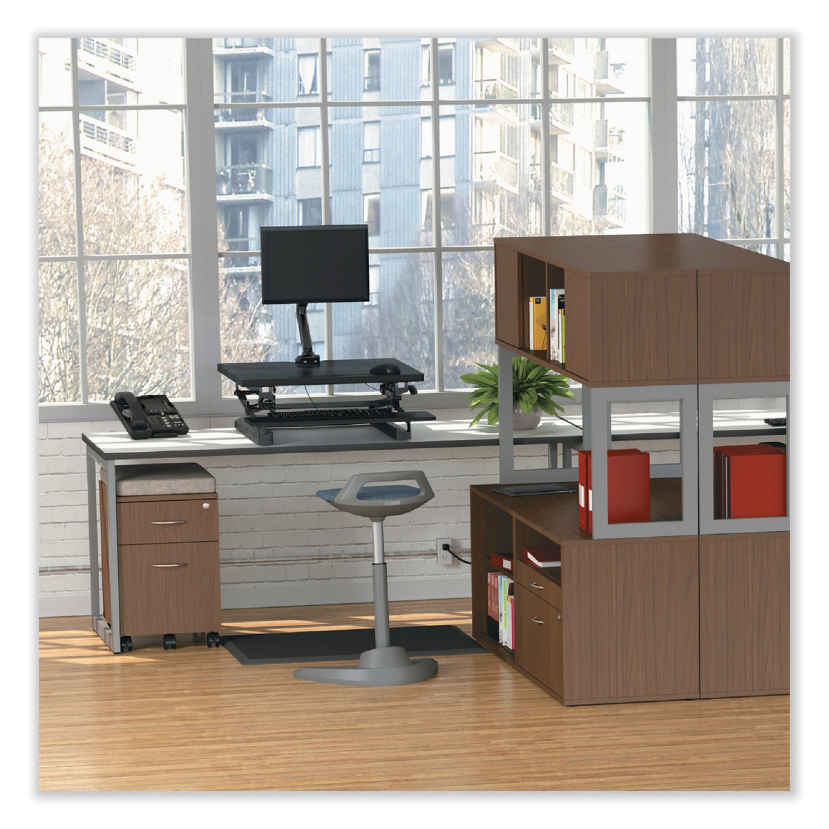 Alera®, Open Office Series Low File Cabinet Credenza, 29 1/2×19 1/8×22 7/8,Modern Walnut