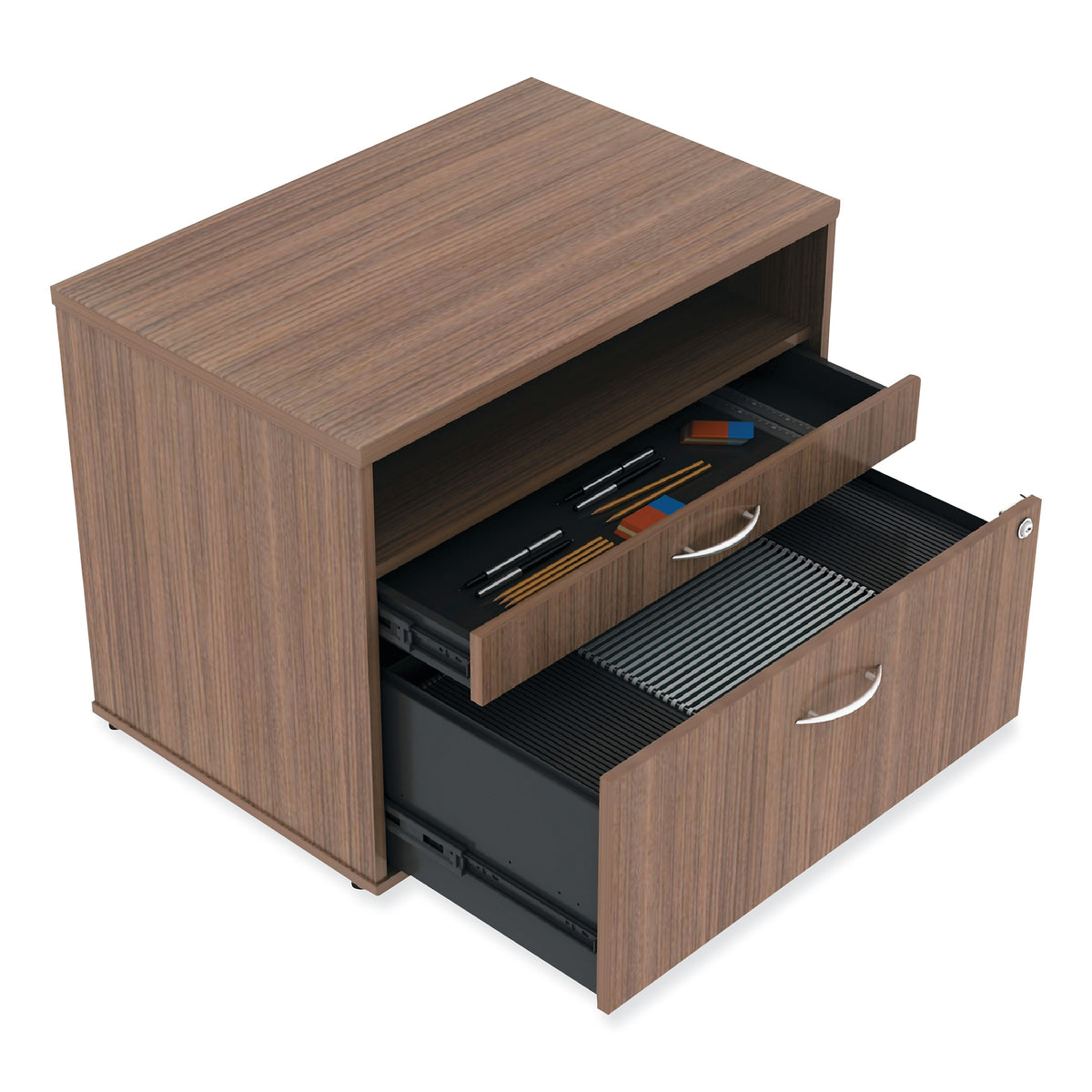 Alera®, Open Office Series Low File Cabinet Credenza, 29 1/2×19 1/8×22 7/8,Modern Walnut