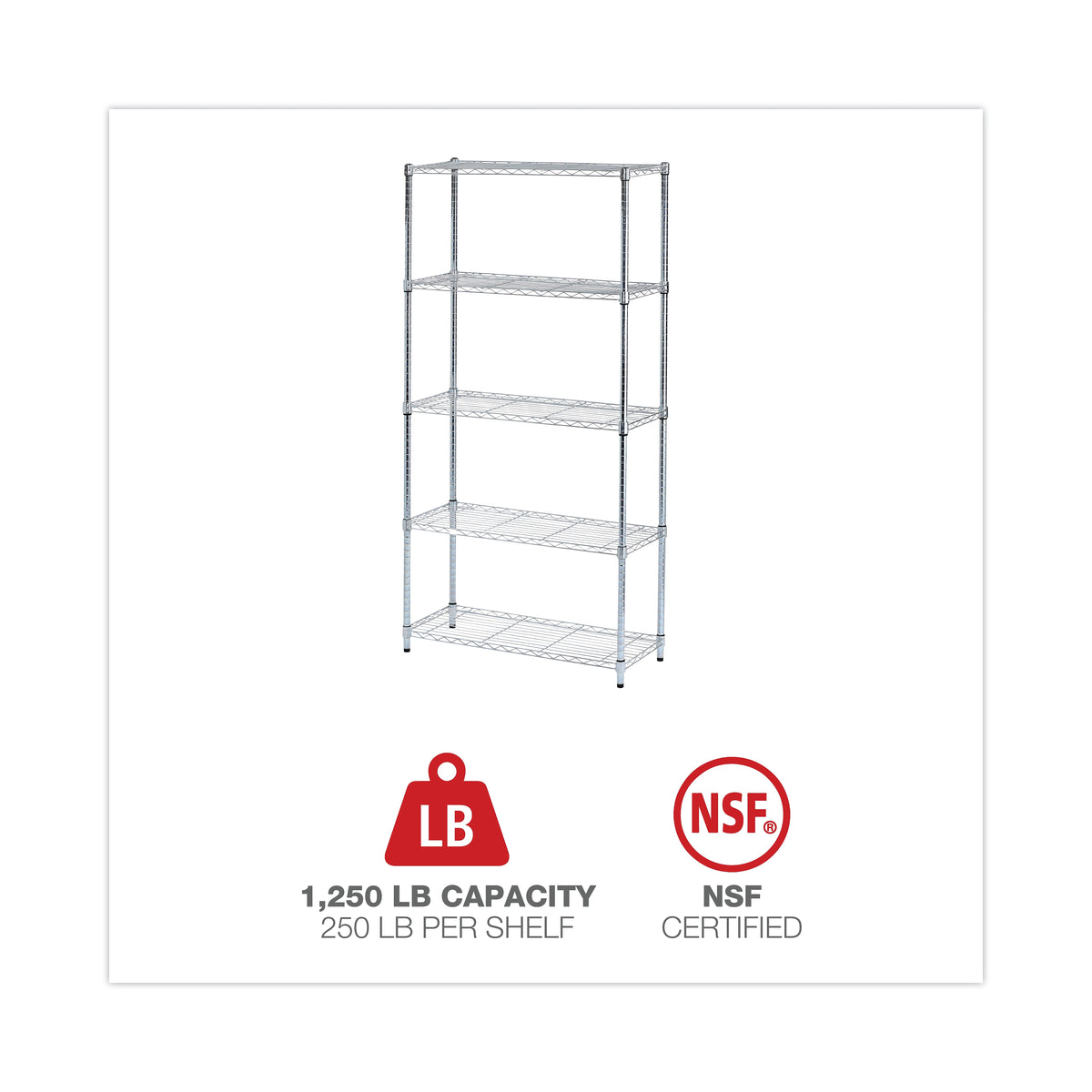 Alera® Residential Wire Shelving, Five-Shelf, Silver