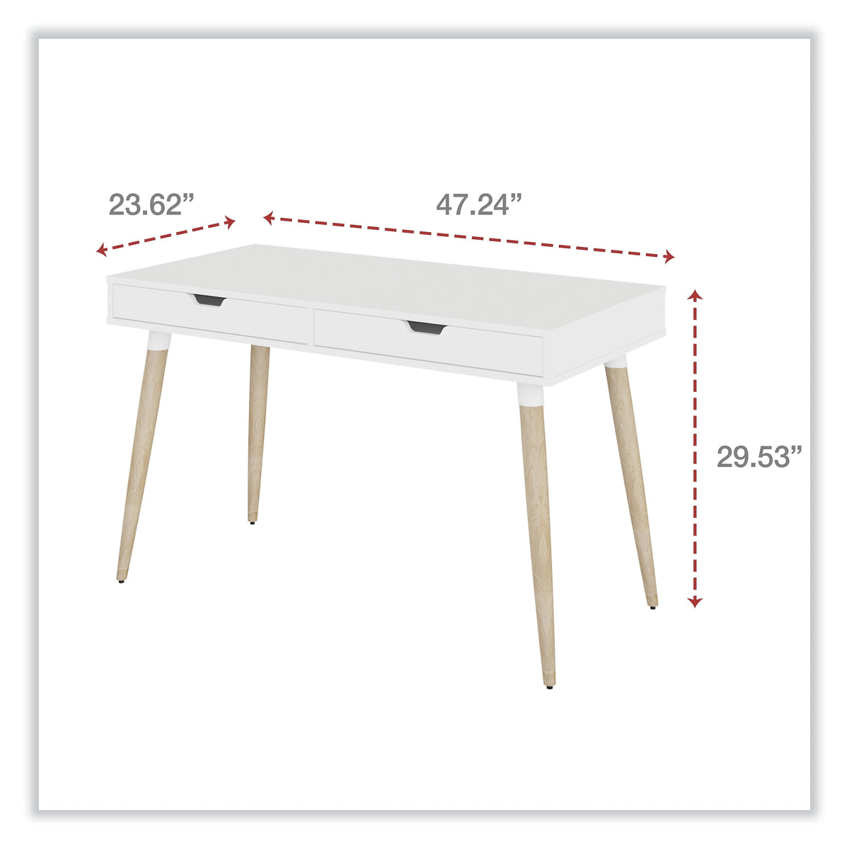 Alera Scandinavian Writing Desk, 47.24" x 23.62" x 29.53", White/Beigewood