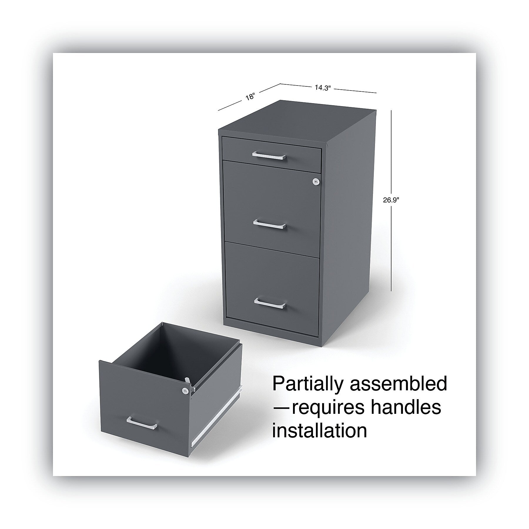 Alera® Soho 2 File-Drawer Vertical Standard File Cabinet, Letter Size, Lockable, 24.1"H x 14"W x 18"D, Charcoal