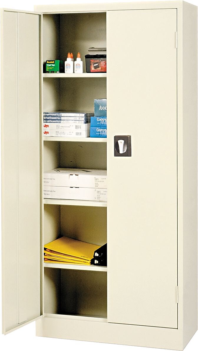 Alera Space Saver Storage Cabinet with Fixed Shelves, Putty, 66" H x 30" W x 15" D