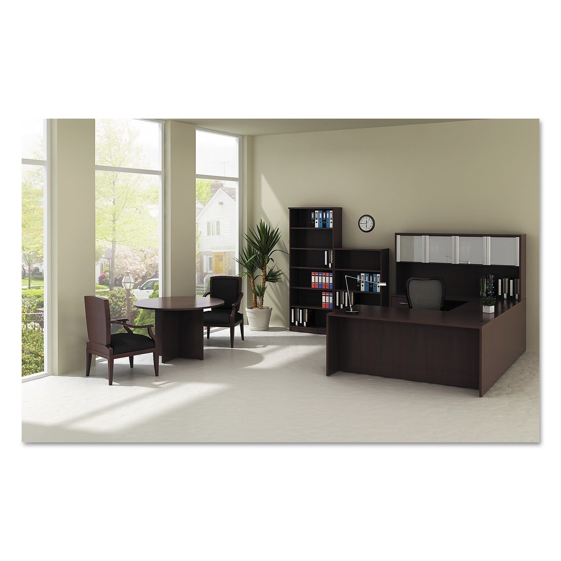 Alera® Valencia Round Conference Table w/Legs, Modern Walnut