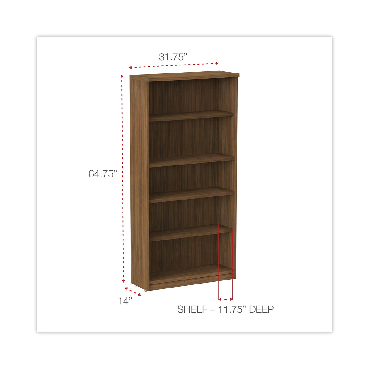 Alera® Valencia Series Bookcase, 5-Shelf, 31-3/4"W, Modern Walnut