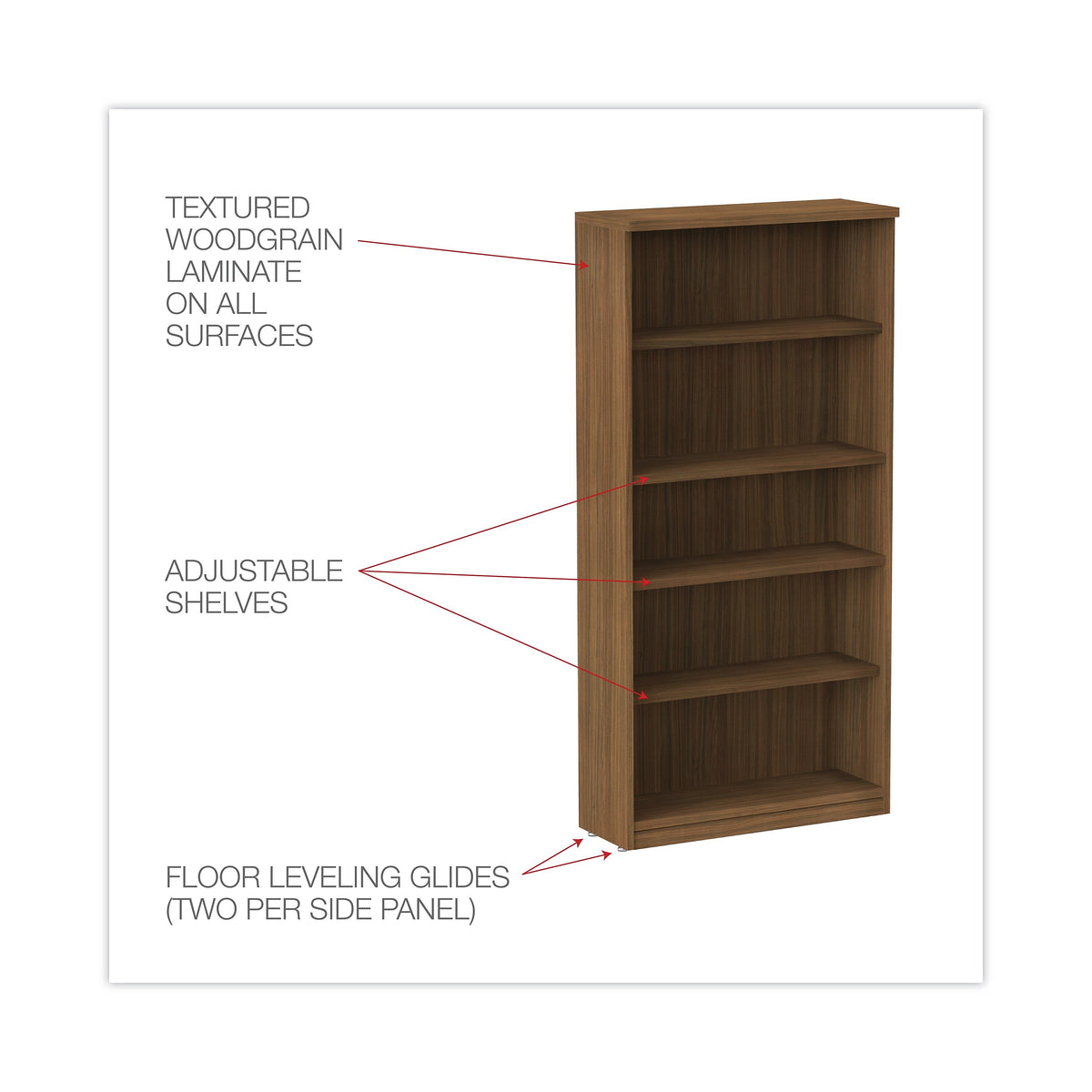 Alera® Valencia Series Bookcase, 5-Shelf, 31-3/4"W, Modern Walnut