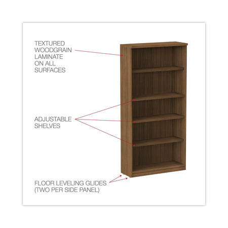 Alera® Valencia Series Bookcase, 5-Shelf, 31-3/4"W, Modern Walnut