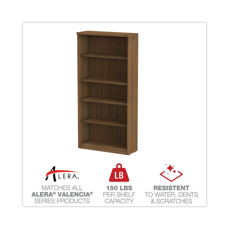 Alera® Valencia Series Bookcase, 5-Shelf, 31-3/4"W, Modern Walnut