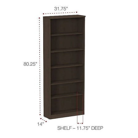 Alera Valencia Series Bookcase, Six-Shelf, 31 3/4w X 14d X 80 3/8h, Espresso